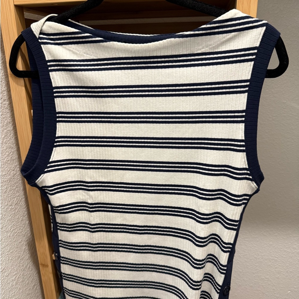 J. Crew Navy and White Rib Side Button Top
